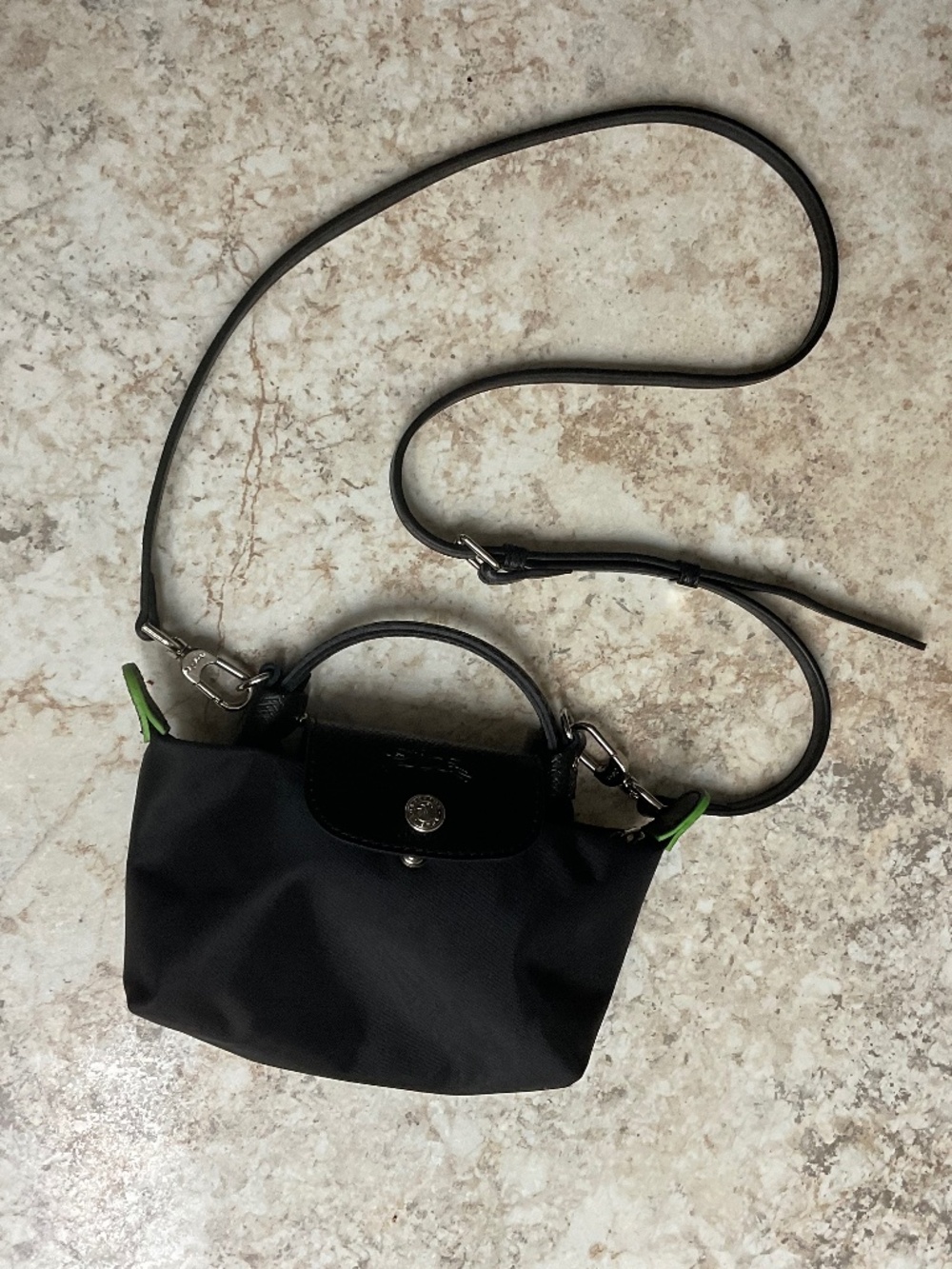 Longchamp Black Crossbody Top-Handle Bag with Lime Details , made in France - Picture 1 of 11